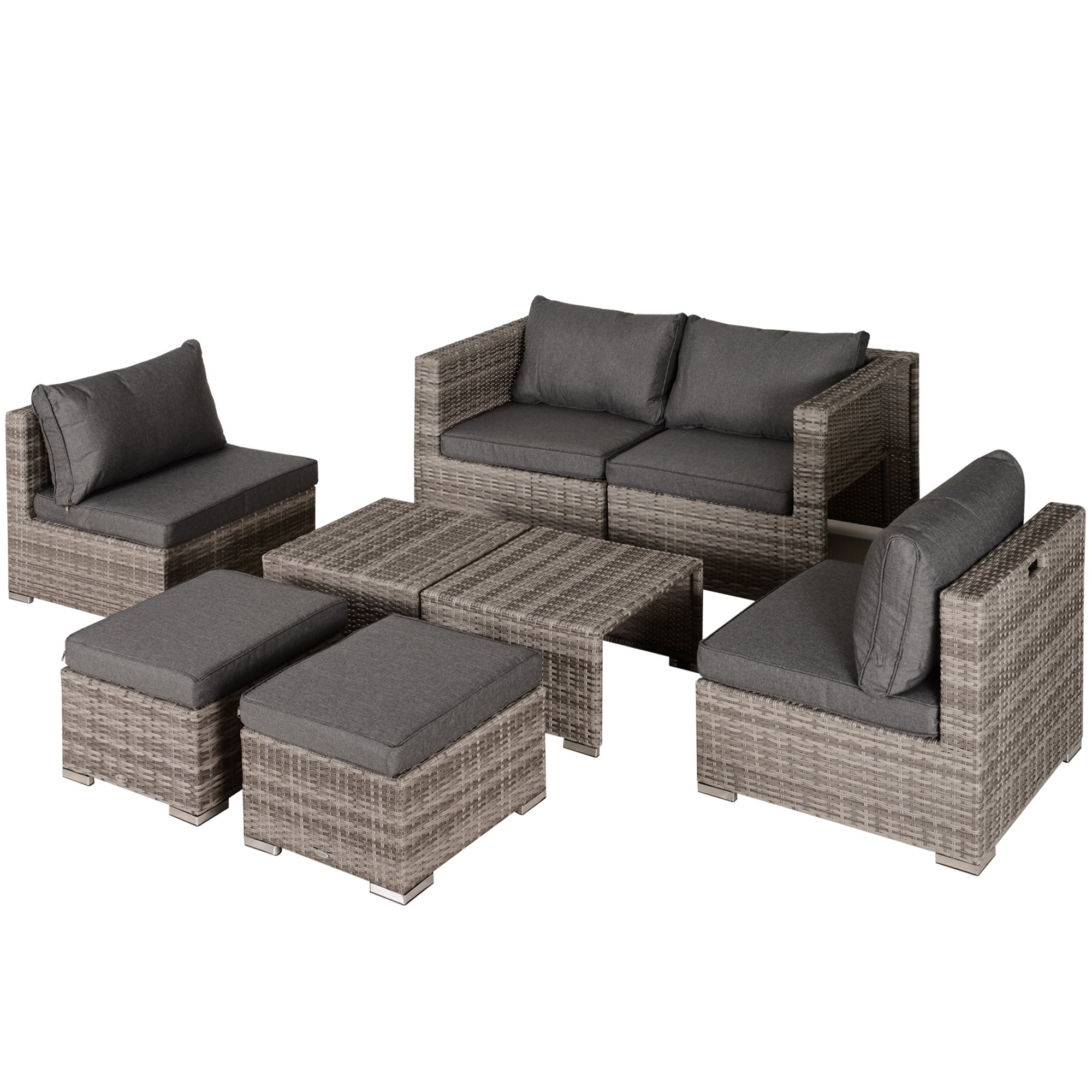 8-Piece PE Rattan Outdoor Lounge Set, Space-Saving Garden Furniture with Armchairs, Coffee Tables, and Ottomans, Gray