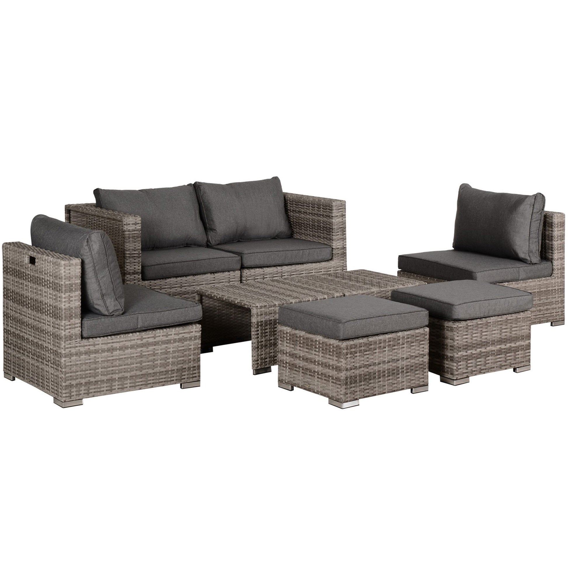 8-Piece PE Rattan Outdoor Lounge Set, Space-Saving Garden Furniture with Armchairs, Coffee Tables, and Ottomans, Gray