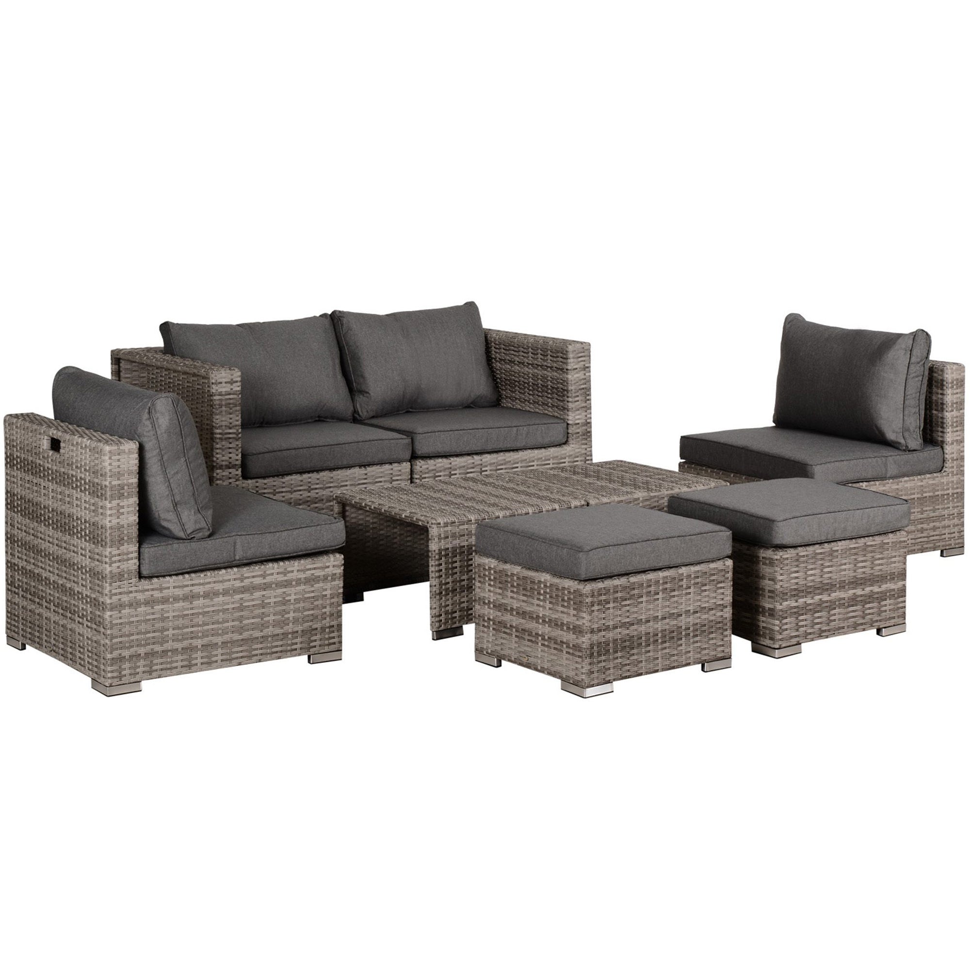 8-Piece PE Rattan Outdoor Lounge Set, Space-Saving Garden Furniture with Armchairs, Coffee Tables, and Ottomans, Gray