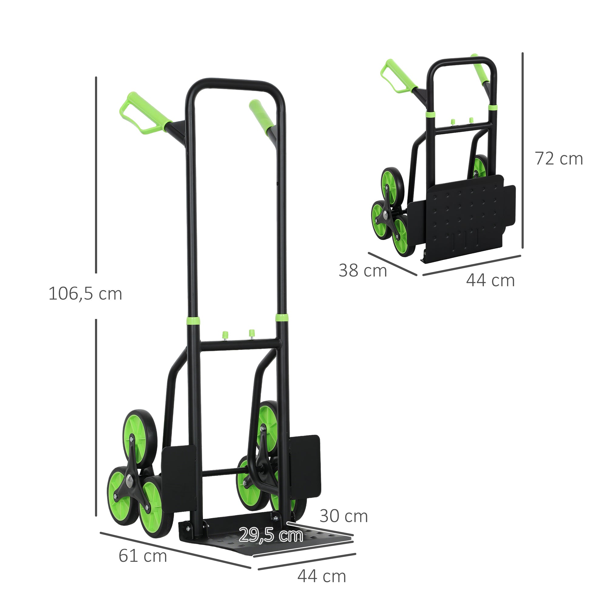 Folding Stair-Climber Hand Truck with Steel Frame, Max 120 kg (106.5 cm) – Moving Dolly for Home, Workshop, Storage, Green