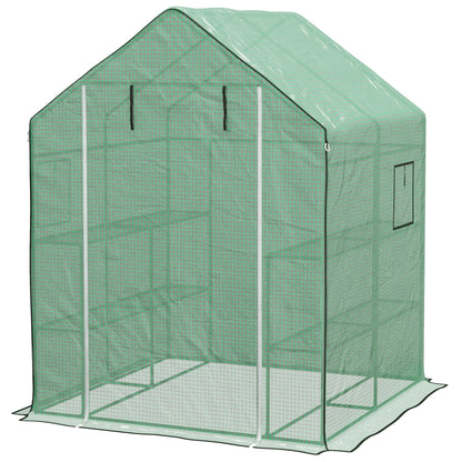 Garden Greenhouse with 3 Tiers Shelves, Balcony Greenhouse, Reinforced 135 g/m² tarpaulin, Steel Frame, Roll-up Zippered Door, for Vegetables Plants Flowers, 140x143x190cm, Green