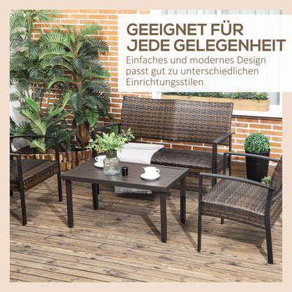 Coffee Table, Garden Table with Wood Look, Rectangular Coffee Table, Garden Table for Balcony, Terrace, Steel, Brown, 91 x 51 x 46 cm