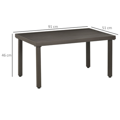 Coffee Table, Garden Table with Wood Look, Rectangular Coffee Table, Garden Table for Balcony, Terrace, Steel, Brown, 91 x 51 x 46 cm