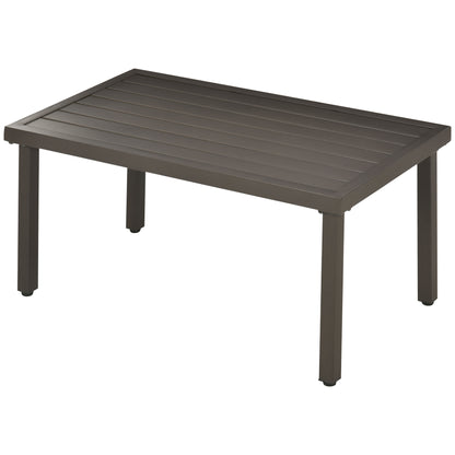 Coffee Table, Garden Table with Wood Look, Rectangular Coffee Table, Garden Table for Balcony, Terrace, Steel, Brown, 91 x 51 x 46 cm