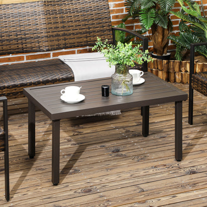 Coffee Table, Garden Table with Wood Look, Rectangular Coffee Table, Garden Table for Balcony, Terrace, Steel, Brown, 91 x 51 x 46 cm