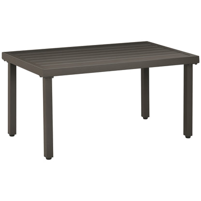 Coffee Table, Garden Table with Wood Look, Rectangular Coffee Table, Garden Table for Balcony, Terrace, Steel, Brown, 91 x 51 x 46 cm