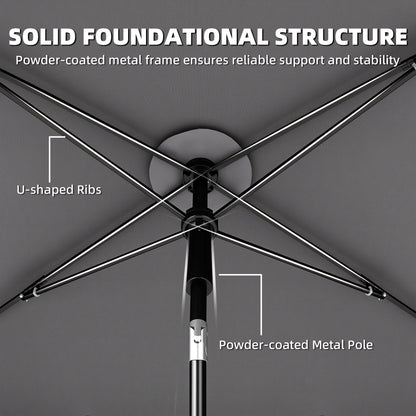 Rectangular Parasol 72 x 48 in (183 x 122 cm) – 3-Tilt Crank Umbrella with 8 Ribs for Beach, Balcony & Garden, Dark Gray