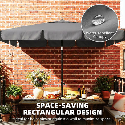 Rectangular Parasol 72 x 48 in (183 x 122 cm) – 3-Tilt Crank Umbrella with 8 Ribs for Beach, Balcony & Garden, Dark Gray