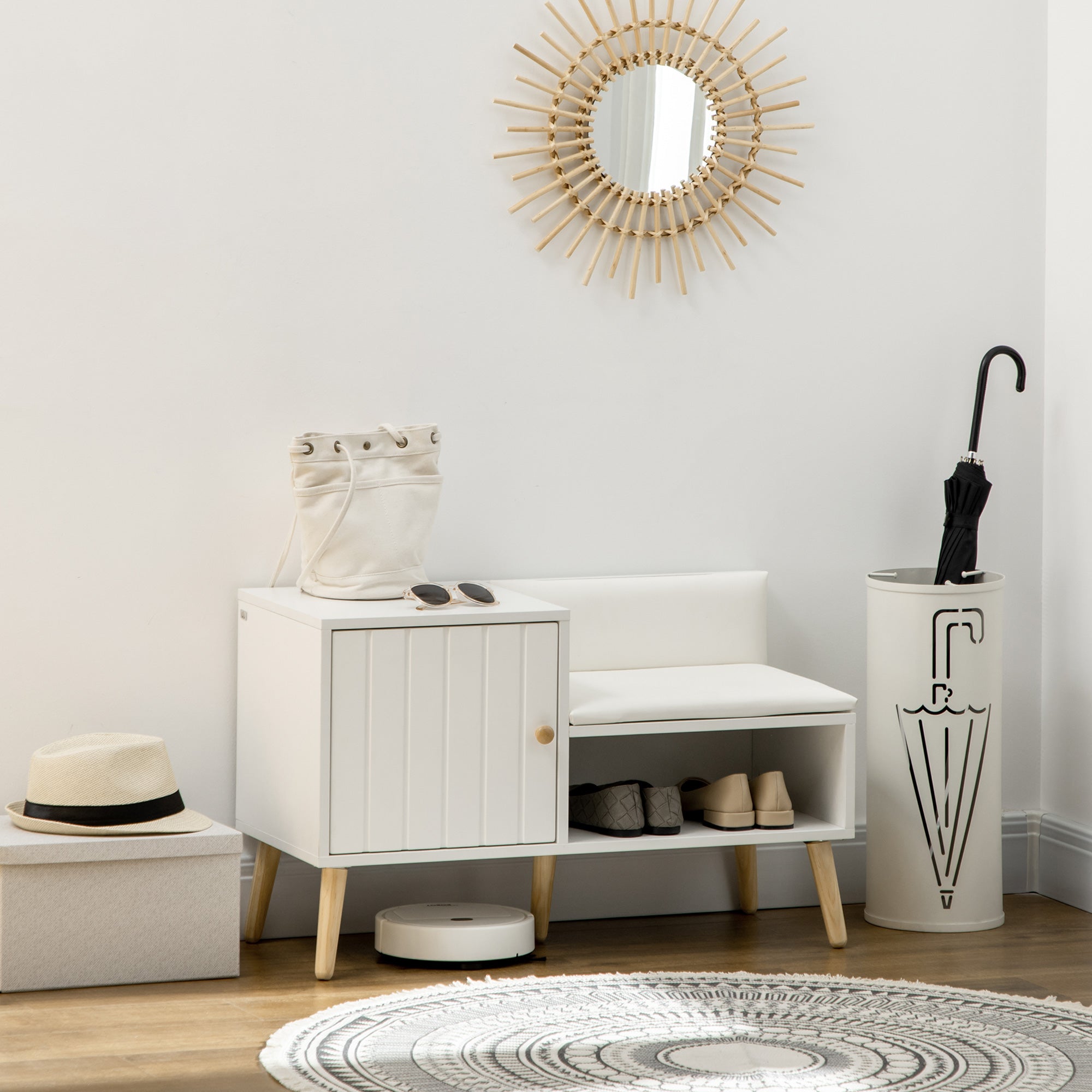 Shoe Bench Shoe Storage Bench with Padded Seat and Open Shelf for 4 Pairs of Shoes Shoe Bench for Entryway Hallway Living Room Hall 80x33x49 cm White
