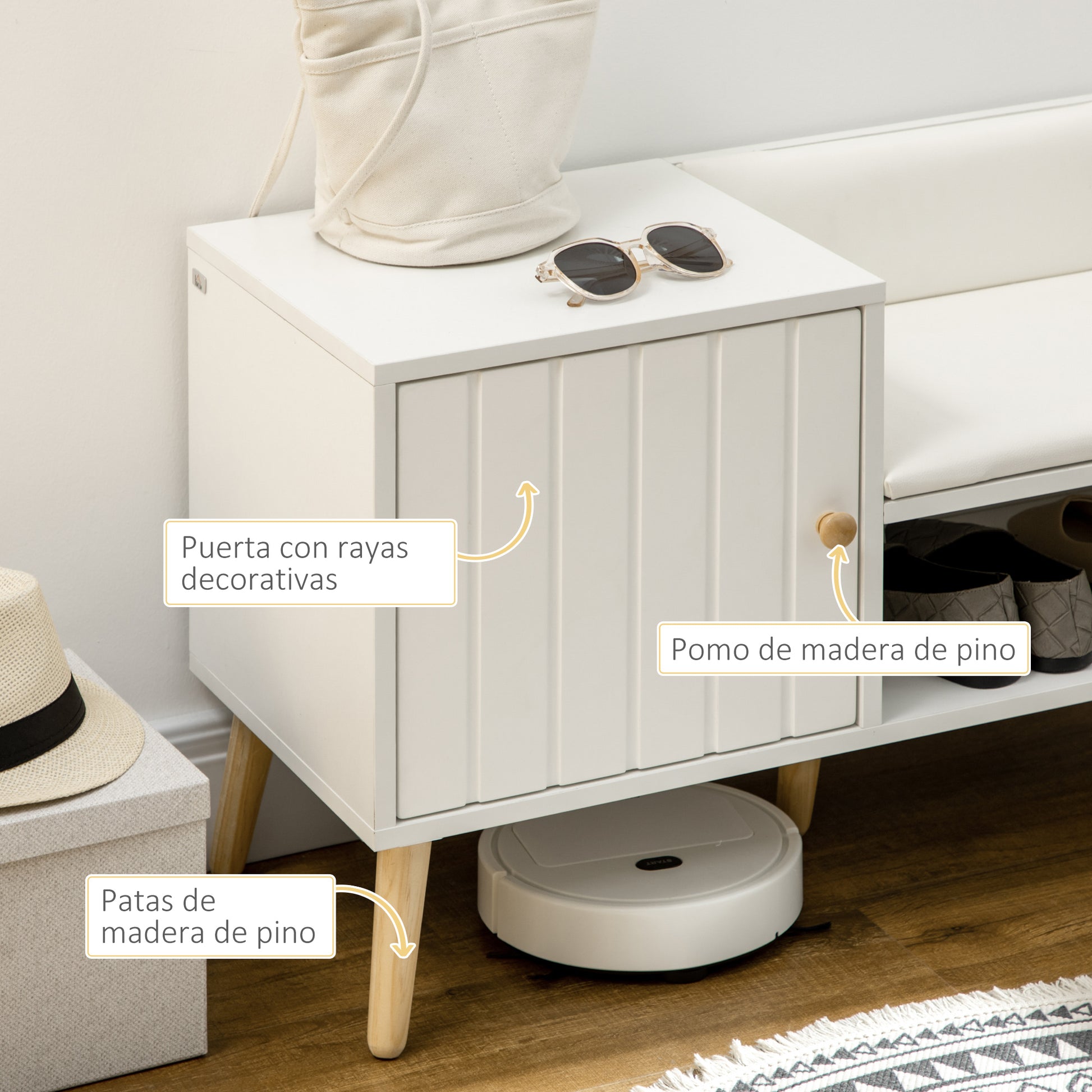 Shoe Bench Shoe Storage Bench with Padded Seat and Open Shelf for 4 Pairs of Shoes Shoe Bench for Entryway Hallway Living Room Hall 80x33x49 cm White