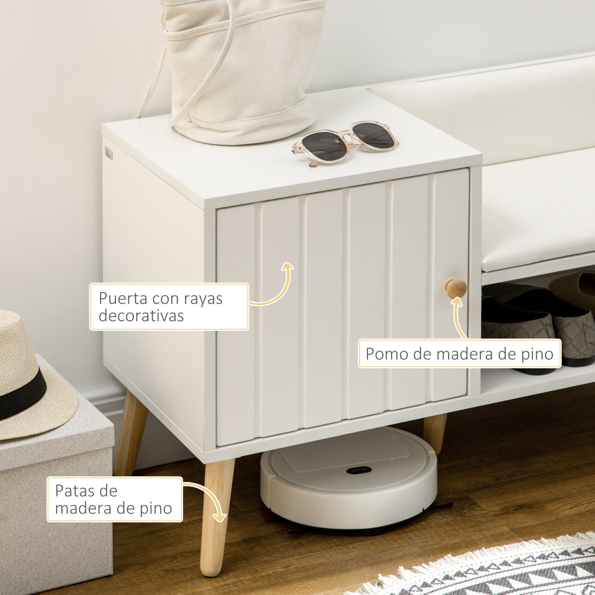 Shoe Bench Shoe Storage Bench with Padded Seat and Open Shelf for 4 Pairs of Shoes Shoe Bench for Entryway Hallway Living Room Hall 80x33x49 cm White