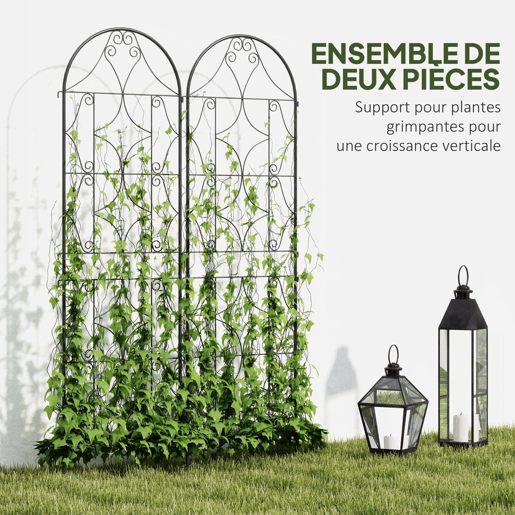 Irregular Pattern Climbing Plant Support, Set of 2, Garden Trellis for Vegetables, Vines, Flowers, Metal, 50 x 180 cm, Black