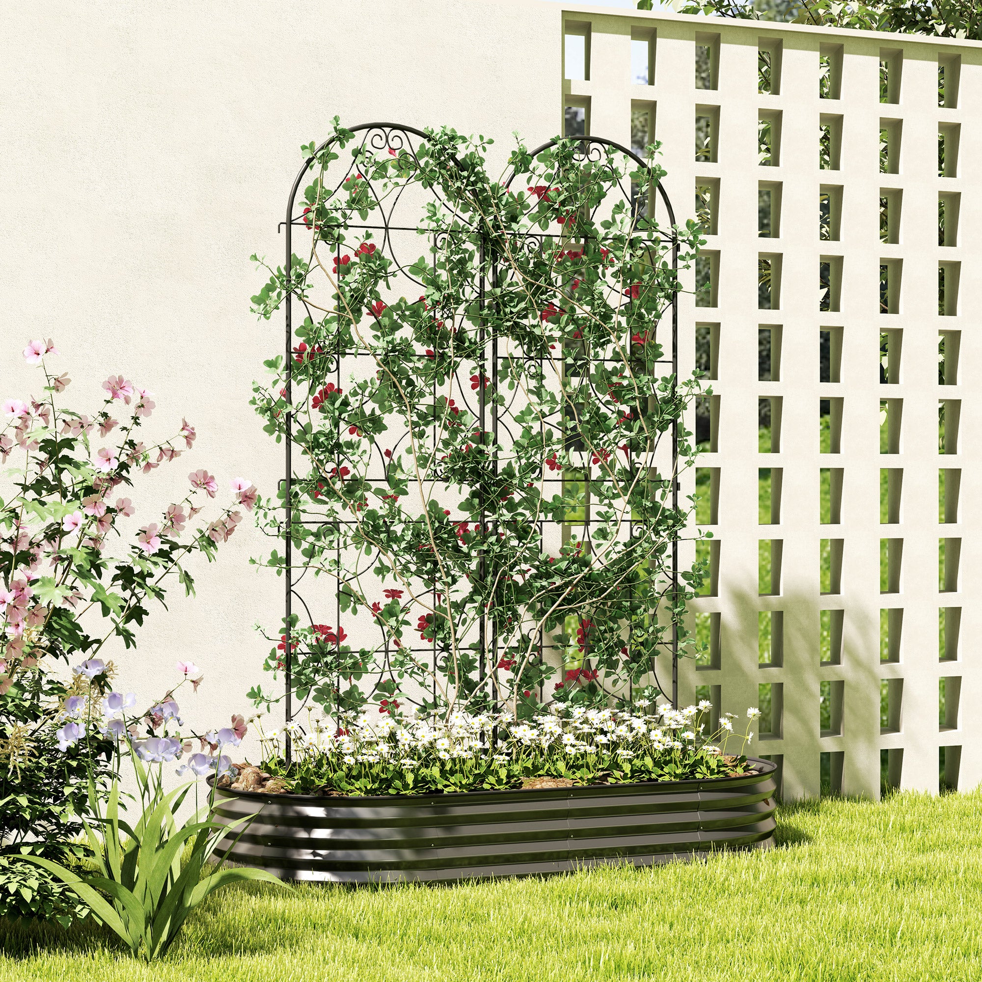 Irregular Pattern Climbing Plant Support, Set of 2, Garden Trellis for Vegetables, Vines, Flowers, Metal, 50 x 180 cm, Black