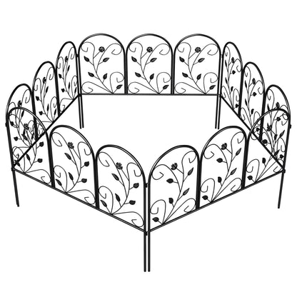 Metal Garden Fence Panel Set, 31.5 x 23.6 in Each (13.1 ft Total) – Decorative Arched Top Landscape & Pet Barrier, Black