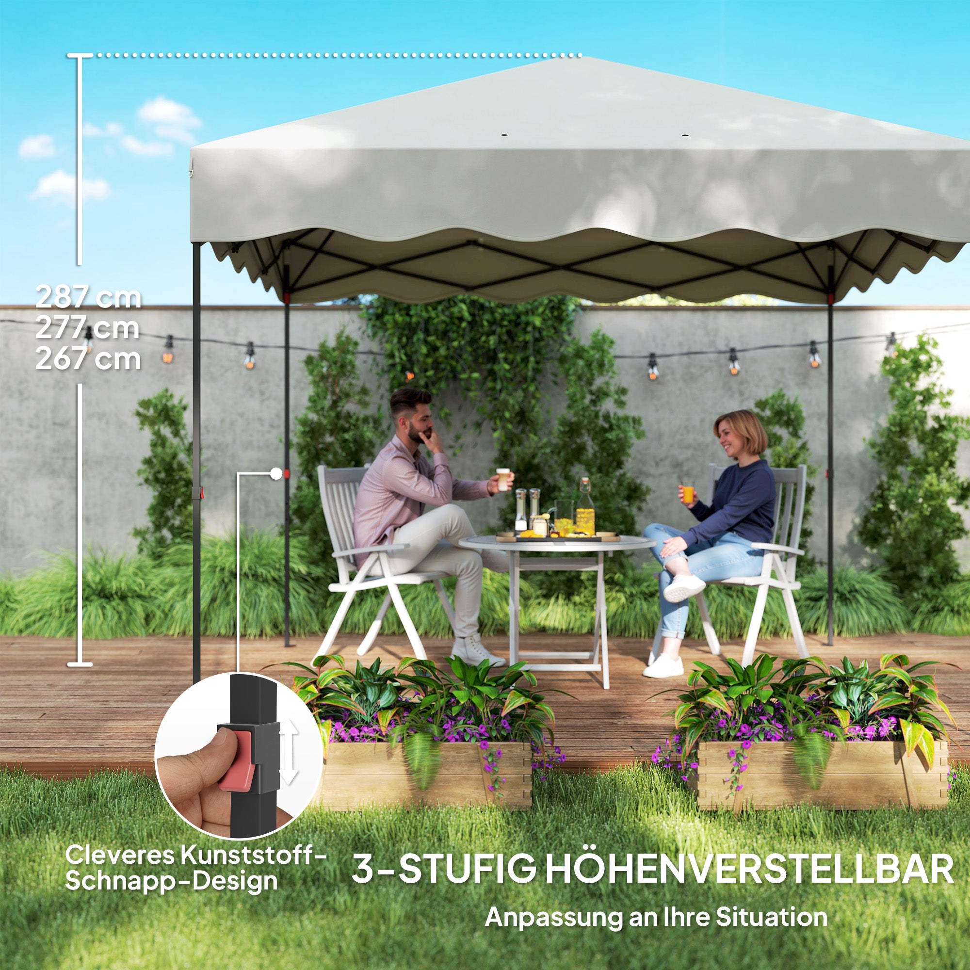 Pavilion approx. 3x3m, water-repellent Stable Winterproof Pop-up Folding Pavilion with UV Protection 50+, Foldable Party Tent Garden Canopy with Rolling Bag, Garden Pavilion for Camping Garden, Cream White