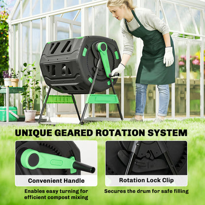 200 L (≈53 US gal) Compost Tumbler, 94 x 67 x 98 cm (37 x 26.4 x 38.6 in) – Fast Compost Bin with Ventilation Holes & Sliding Door, Weather-Resistant Plastic