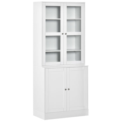 Bookcase 178.5 cm High Cabinet Display Cabinet with Glass Door 6 Shelves Kitchen Cabinet for Living Room Kitchen White