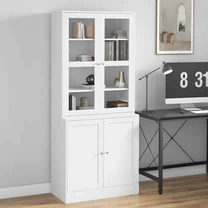 Bookcase 178.5 cm High Cabinet Display Cabinet with Glass Door 6 Shelves Kitchen Cabinet for Living Room Kitchen White
