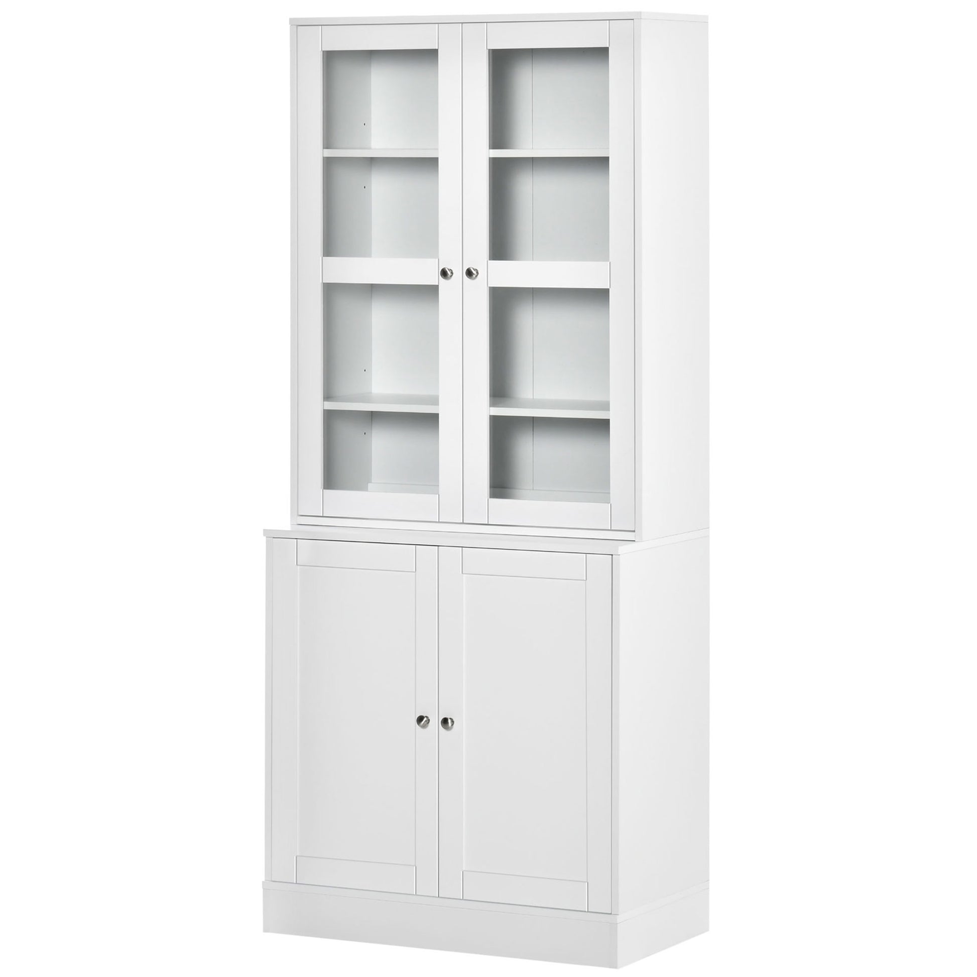 Bookcase 178.5 cm High Cabinet Display Cabinet with Glass Door 6 Shelves Kitchen Cabinet for Living Room Kitchen White