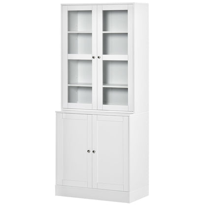 Bookcase 178.5 cm High Cabinet Display Cabinet with Glass Door 6 Shelves Kitchen Cabinet for Living Room Kitchen White