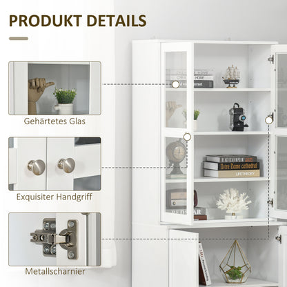 Bookcase 178.5 cm High Cabinet Display Cabinet with Glass Door 6 Shelves Kitchen Cabinet for Living Room Kitchen White