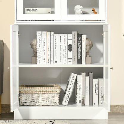 Bookcase 178.5 cm High Cabinet Display Cabinet with Glass Door 6 Shelves Kitchen Cabinet for Living Room Kitchen White