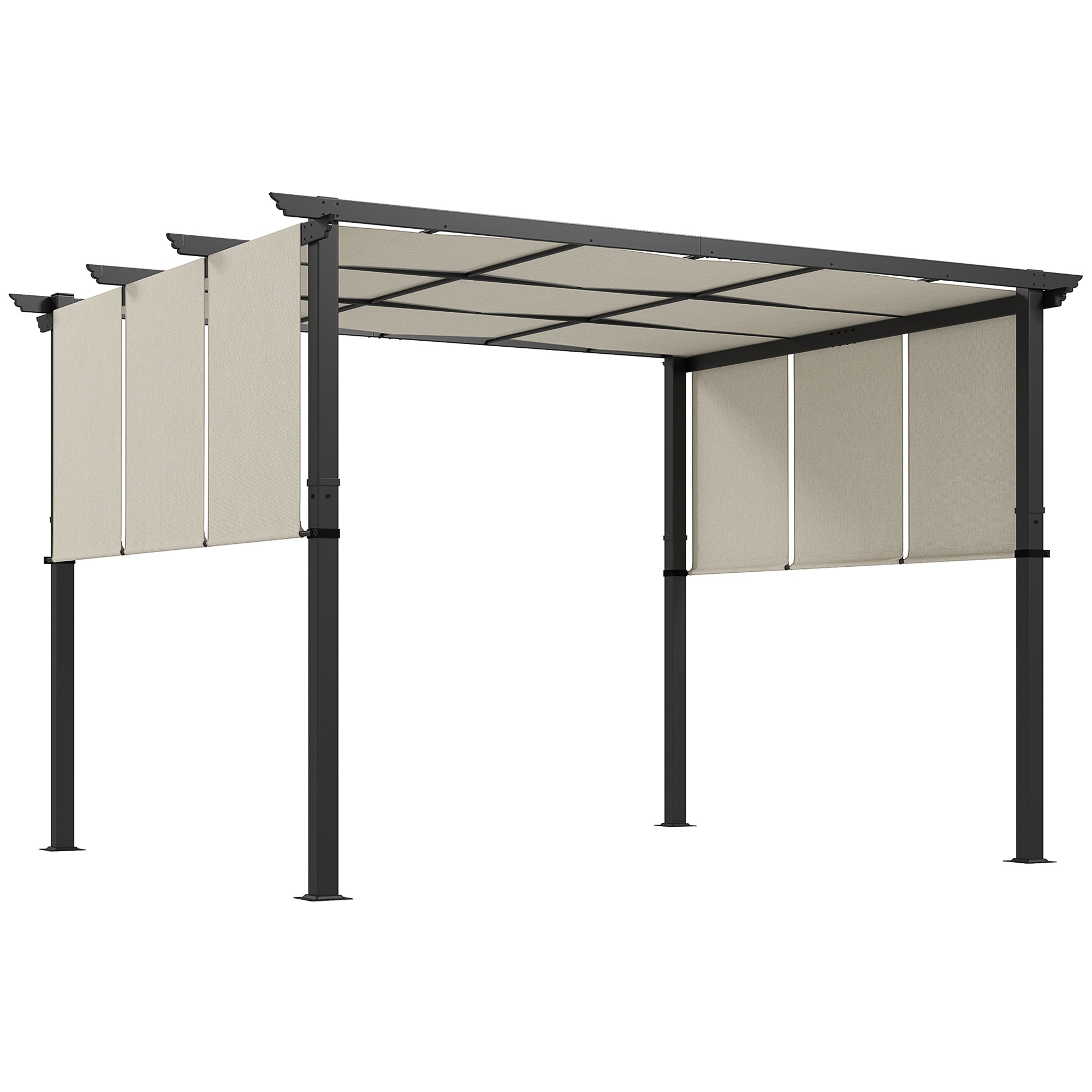 Pergola approx. 11.7 x 9.7 ft Garden Pavilion with Adjustable Roof, Freestanding Metal Patio Canopy for Terrace and Garden, Beige