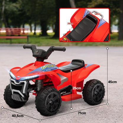 6V Children's Electric Quad, Kids Electric Car, 2.5 km/h Speed, with Headlights, Forward and Reverse, Music Function, for Children 18-36 Months, Red