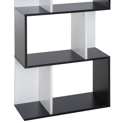 Contemporary Design S-shaped Bookshelf Storage Furniture 4 Shelves 60L x 24W x 148H cm Black White