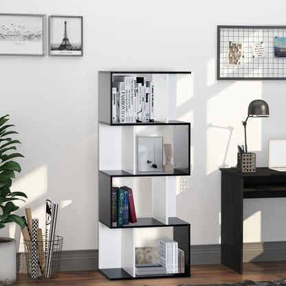 Contemporary Design S-shaped Bookshelf Storage Furniture 4 Shelves 60L x 24W x 148H cm Black White