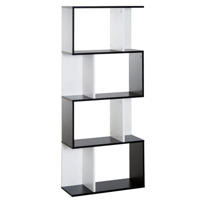 Contemporary Design S-shaped Bookshelf Storage Furniture 4 Shelves 60L x 24W x 148H cm Black White