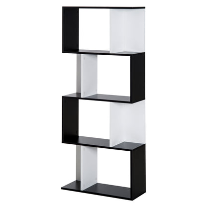 Contemporary Design S-shaped Bookshelf Storage Furniture 4 Shelves 60L x 24W x 148H cm Black White