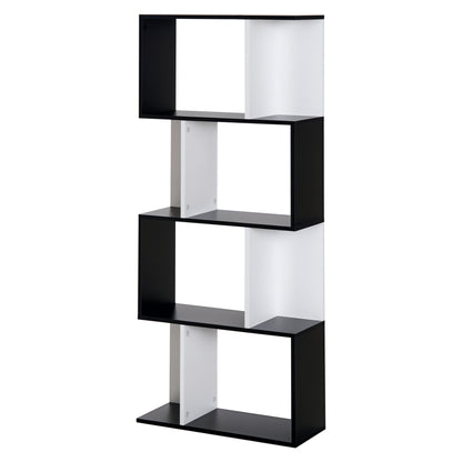 Contemporary Design S-shaped Bookshelf Storage Furniture 4 Shelves 60L x 24W x 148H cm Black White