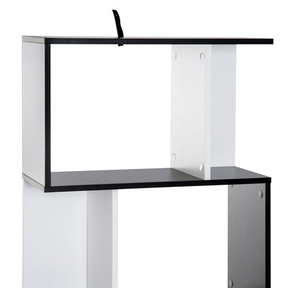 Contemporary Design S-shaped Bookshelf Storage Furniture 4 Shelves 60L x 24W x 148H cm Black White