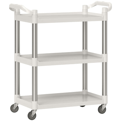 3-Tier Aluminum Alloy Wheeled Utility Cart Kitchen Storage Cart 105 kg Capacity for Dining Room Bathroom 88x44x93 cm White