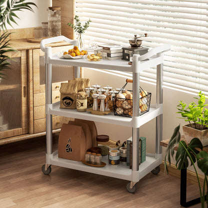 3-Tier Aluminum Alloy Wheeled Utility Cart Kitchen Storage Cart 105 kg Capacity for Dining Room Bathroom 88x44x93 cm White