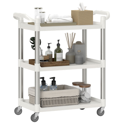 3-Tier Aluminum Alloy Wheeled Utility Cart Kitchen Storage Cart 105 kg Capacity for Dining Room Bathroom 88x44x93 cm White