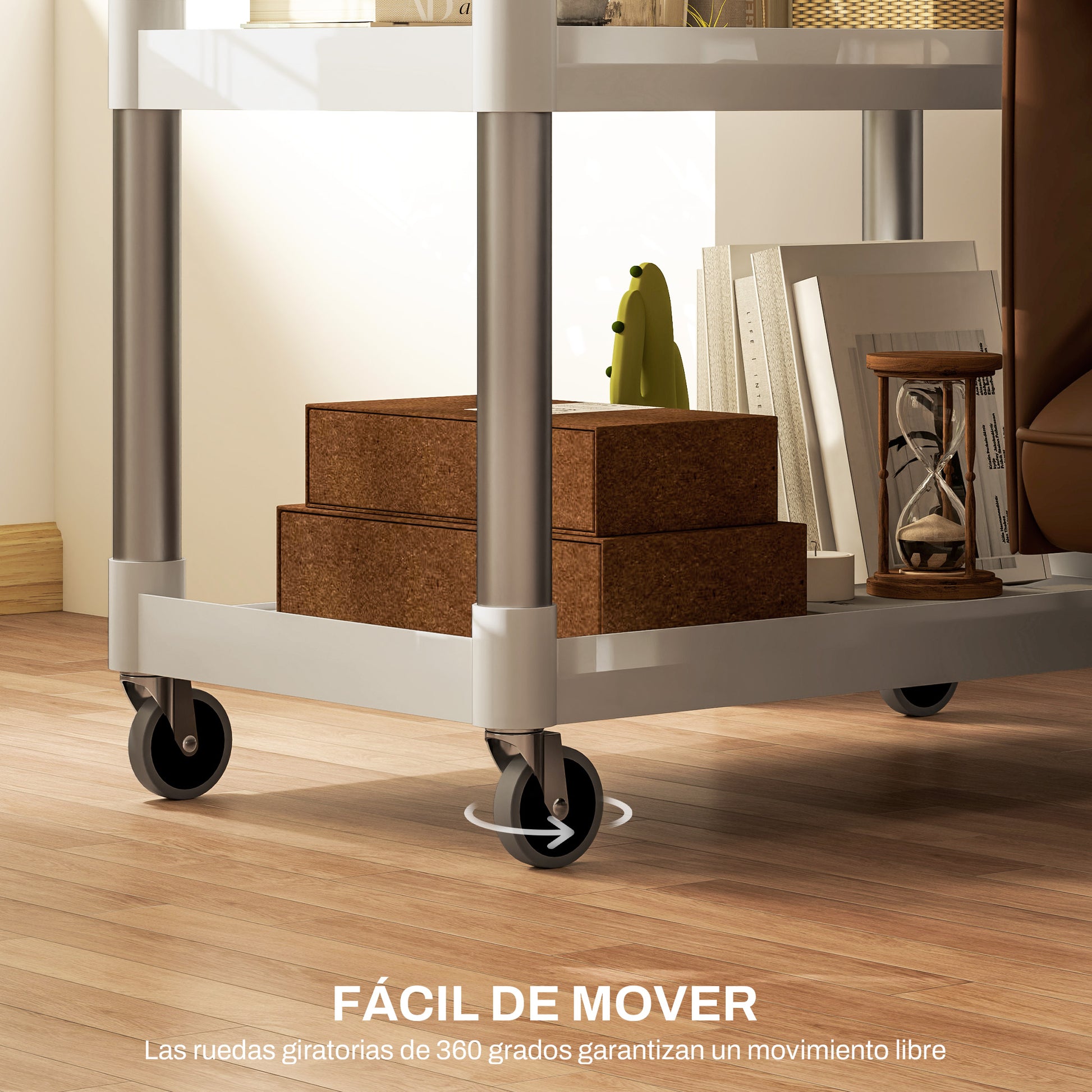 3-Tier Aluminum Alloy Wheeled Utility Cart Kitchen Storage Cart 105 kg Capacity for Dining Room Bathroom 88x44x93 cm White