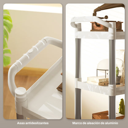 3-Tier Aluminum Alloy Wheeled Utility Cart Kitchen Storage Cart 105 kg Capacity for Dining Room Bathroom 88x44x93 cm White