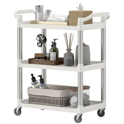 3-Tier Aluminum Alloy Wheeled Utility Cart Kitchen Storage Cart 105 kg Capacity for Dining Room Bathroom 88x44x93 cm White