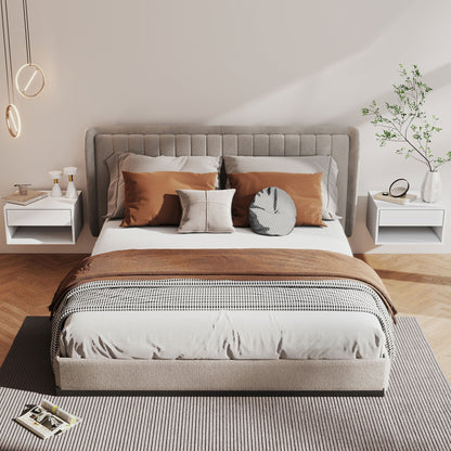 Set of 2 Wall-Mounted Nightstands – Floating Nightstands with Sliding Drawer, Open Compartment & Top Shelf, Modern Style, 37 x 32 x 21 cm (14.6 x 12.6 x 8.3 in), White