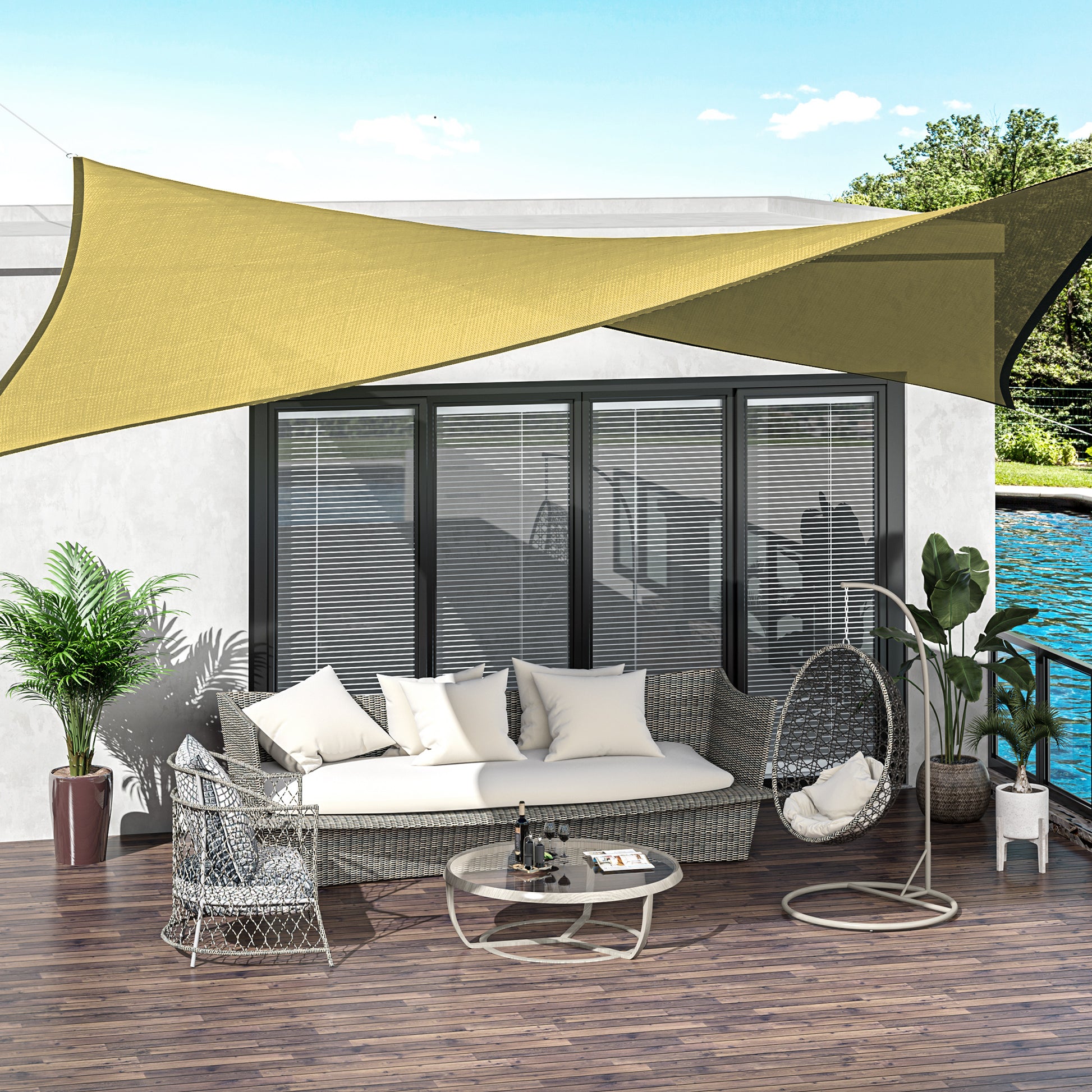 Rectangular Sun Shade Sail 20x13 ft Patio Shade UV Protection for Outdoor Garden Beige