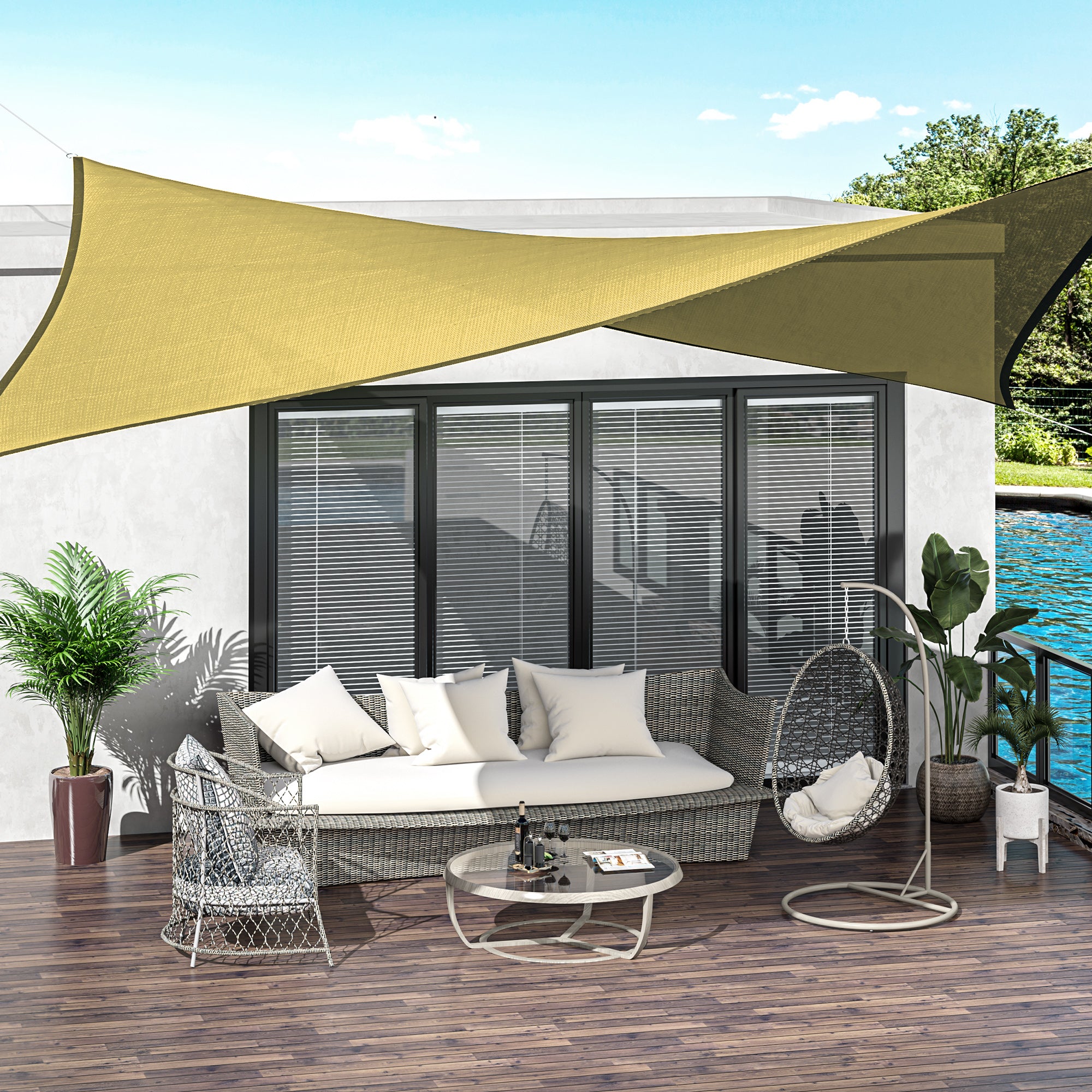 Rectangular Sun Shade Sail 20x13 ft Patio Shade UV Protection for Outdoor Garden Beige