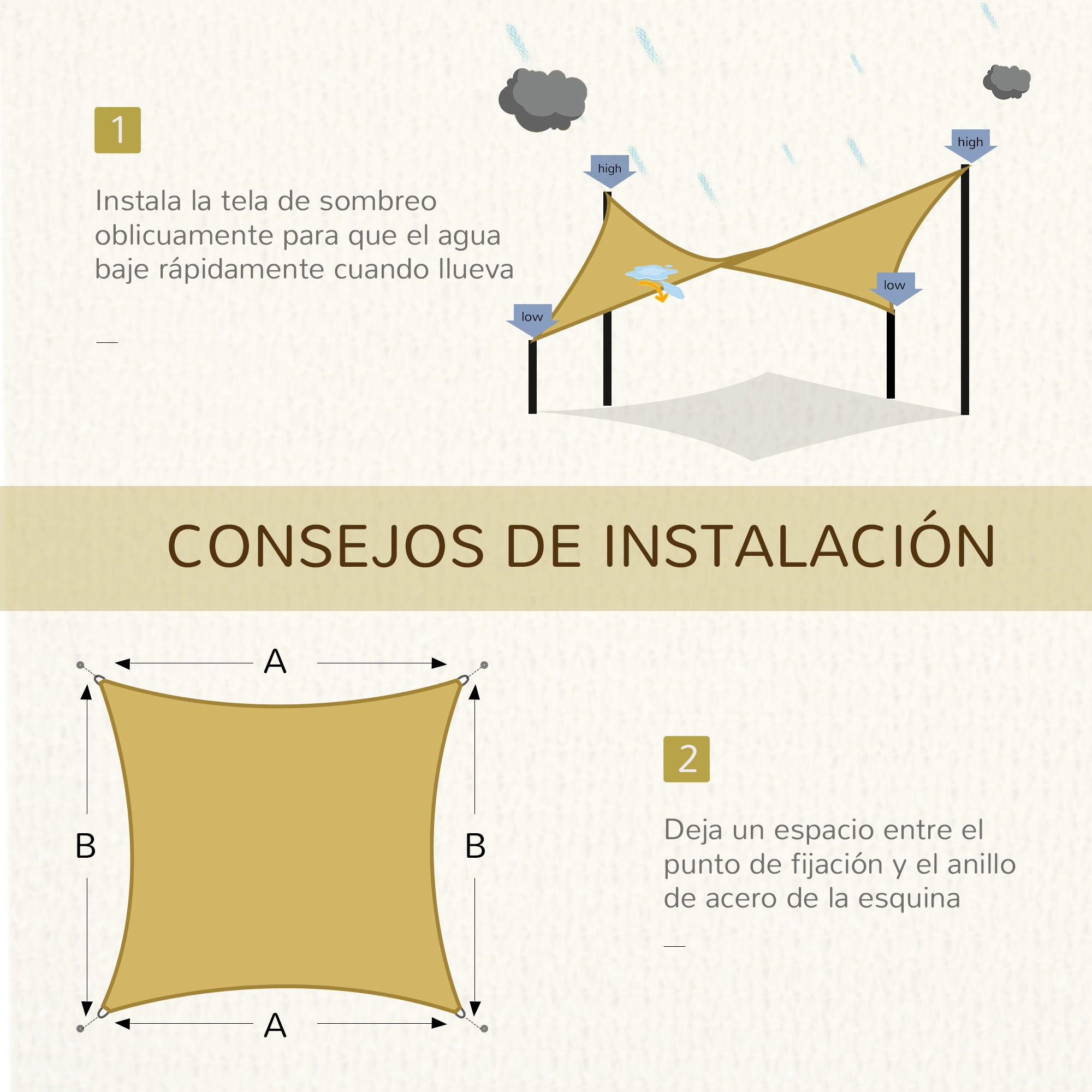 Rectangular Sun Shade Sail 20x13 ft Patio Shade UV Protection for Outdoor Garden Beige