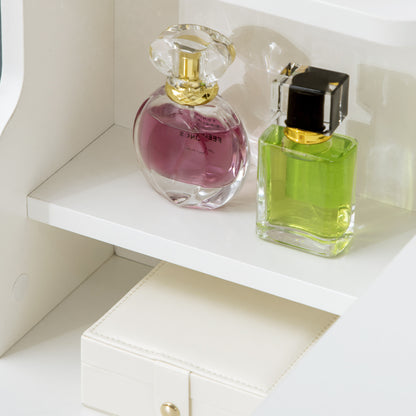 Makeup Vanity Table with Stool and Mirror, Makeup Desk with 4 Drawers, 4 Storage Compartments, Modern Style, 80x38x143 cm White