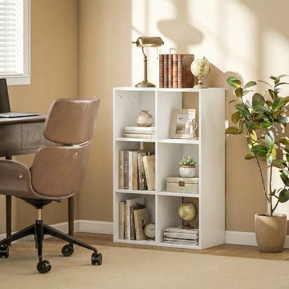 Narrow 3-Tier 6-Cube Bookshelf — Space-Saving Storage with Anti-Tip Strap, White