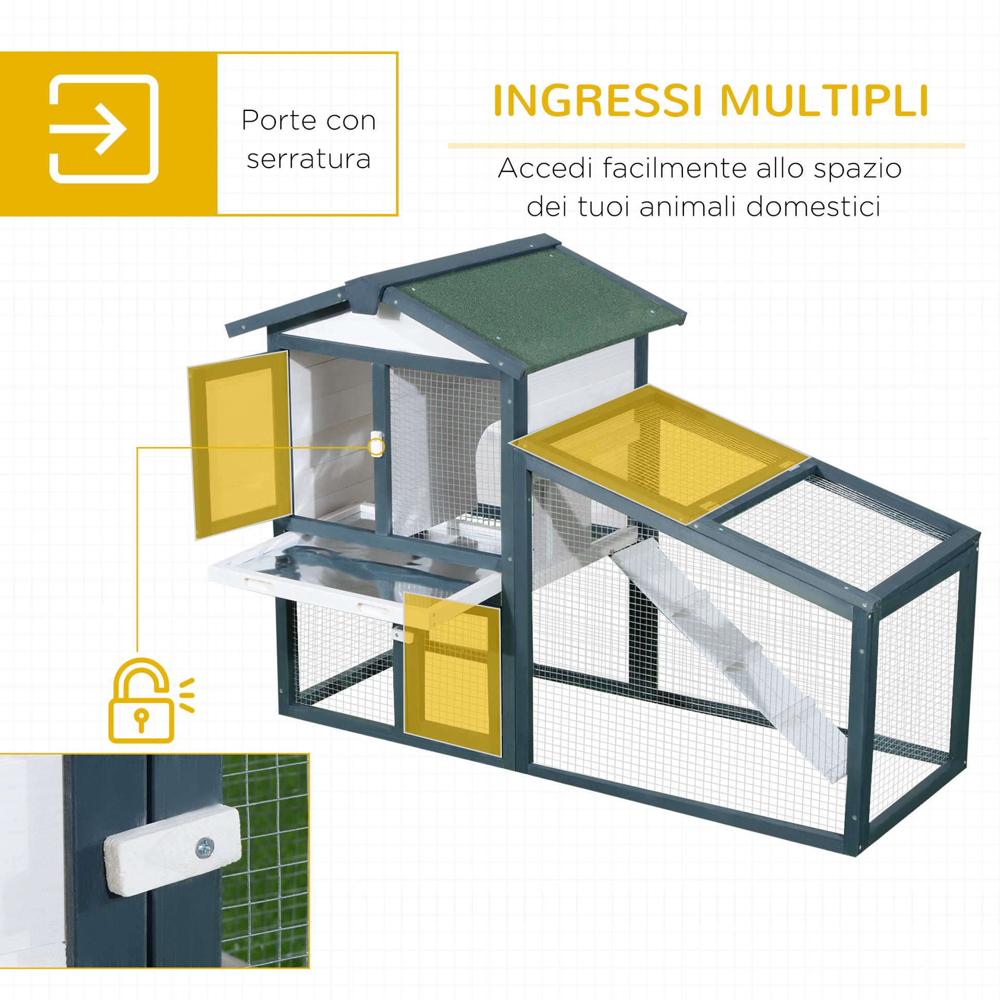 Rabbit and Small Animal Cage in Wood 2 Floors of Spruce Double Door 140x65x100cm Green and White
