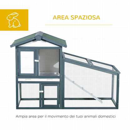 Rabbit and Small Animal Cage in Wood 2 Floors of Spruce Double Door 140x65x100cm Green and White