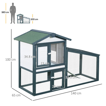 Rabbit and Small Animal Cage in Wood 2 Floors of Spruce Double Door 140x65x100cm Green and White