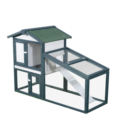 Rabbit and Small Animal Cage in Wood 2 Floors of Spruce Double Door 140x65x100cm Green and White